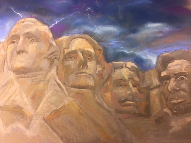 "Stormy Sky over Mount Rushmore",Original Soft Pastel Artwork Signed by Andy