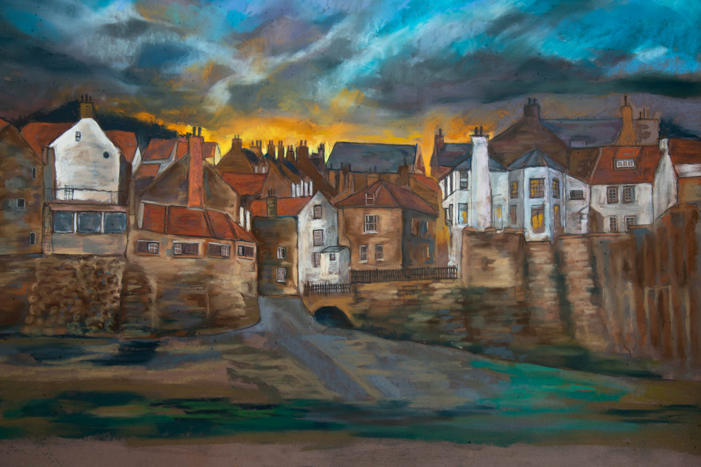 "robin Hoods Bay Pastel", A4 Art Print Double Mounted