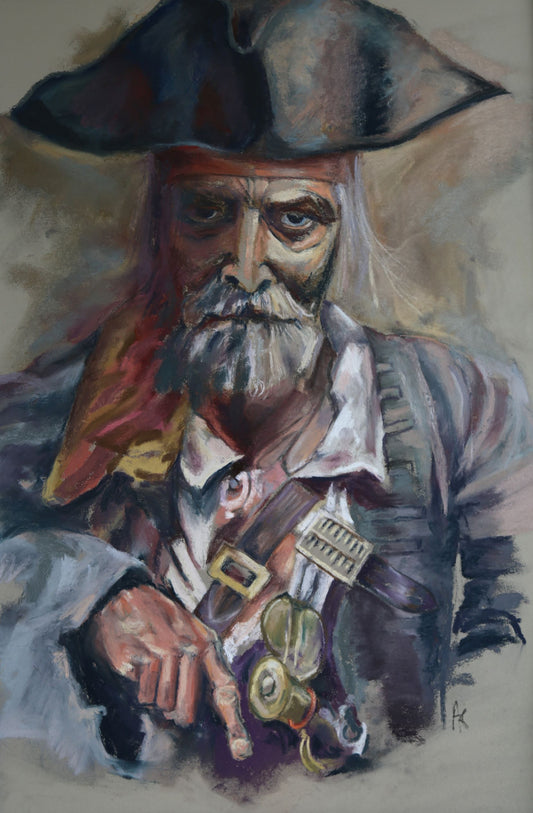 "Black Beard the Notorious", Original Soft pastel Portrait Signed by Andy