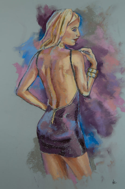 "Girls Night Out", Soft Pastel Original Artwork Signed by Andy