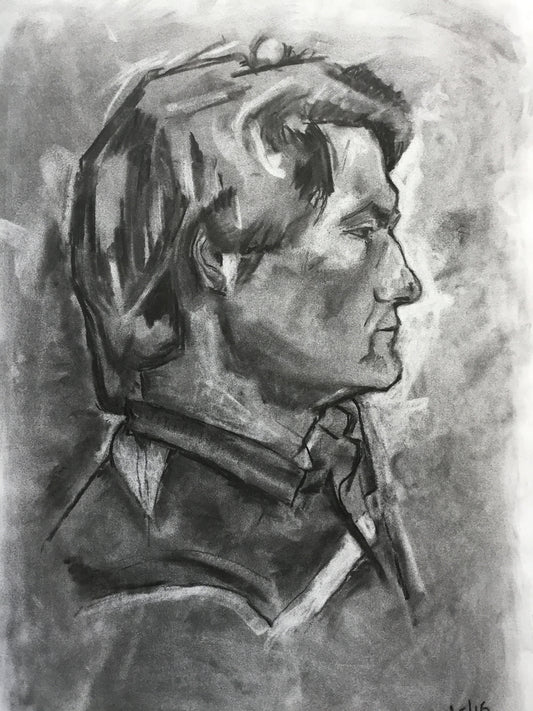 Your Personal Portrait in Charcoal, Single Head and Shoulders Pose, (Example Shown), Signed by Andy