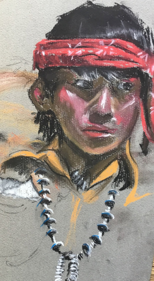 "Native American Indian Boy", Soft Pastel