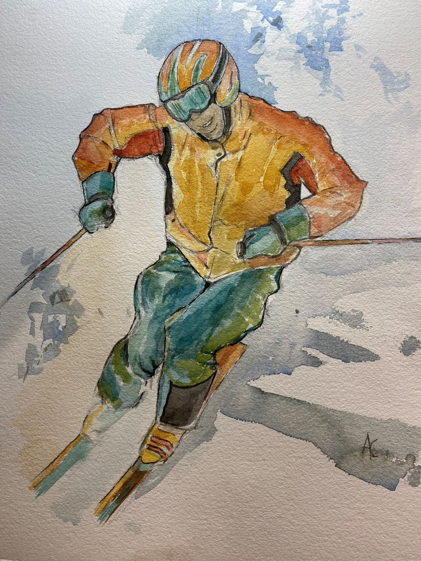 "Downhill Skier" watercolour study