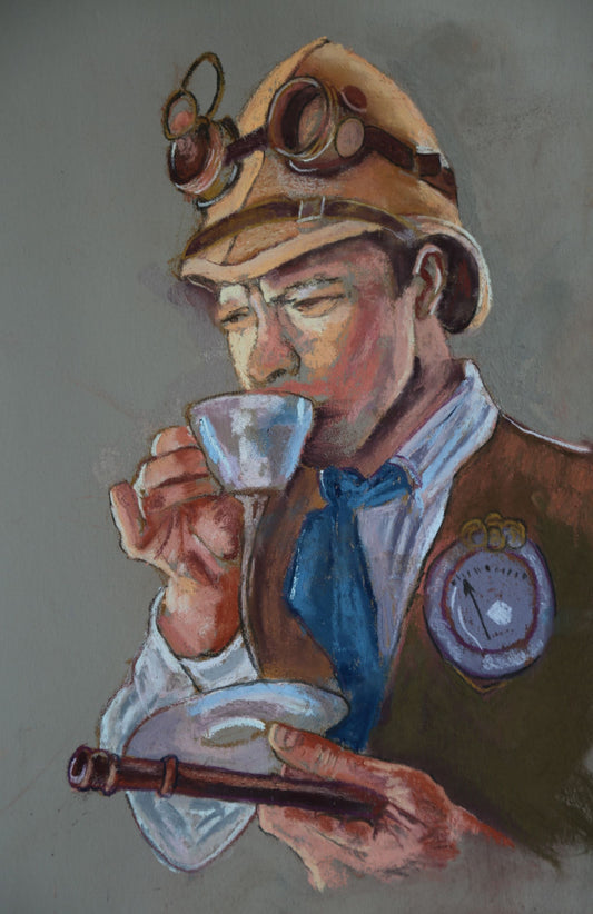 "Steampunk Drinking Tea",Original Soft Pastel Portrait signed by Andy